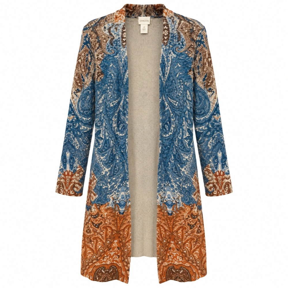 Chicos Size 2 Coastal Cowgirl Paisley Cardigan Women Large Bohemian Cottagecore